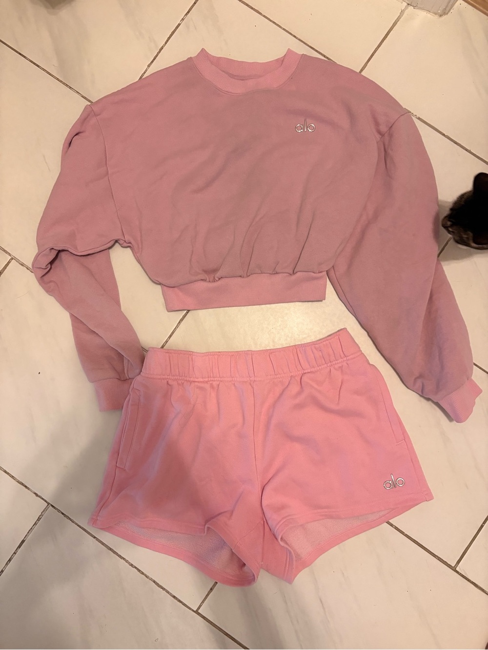 ALO Yoga Women's Pink Cropped Sweatshirt - Sweet Pink Size Small - Picture 2 of 2